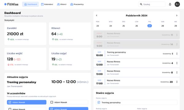 FitWise dashboard with client schedule and session planner