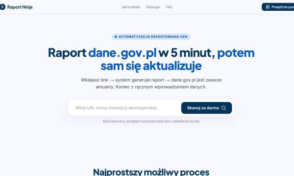 Raport Ninja dashboard with property listings and reports